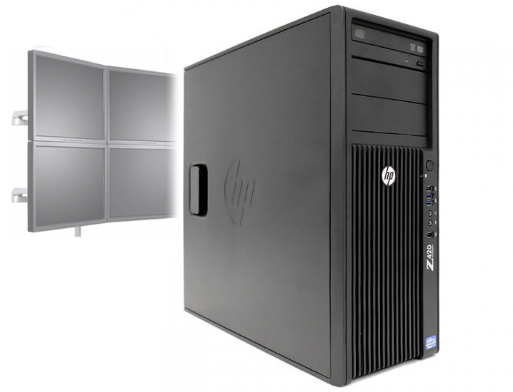 HP Z420 Workstation Intel E5-1603 2.80GHz 8GB SSD 256GB Win10 4 monitors