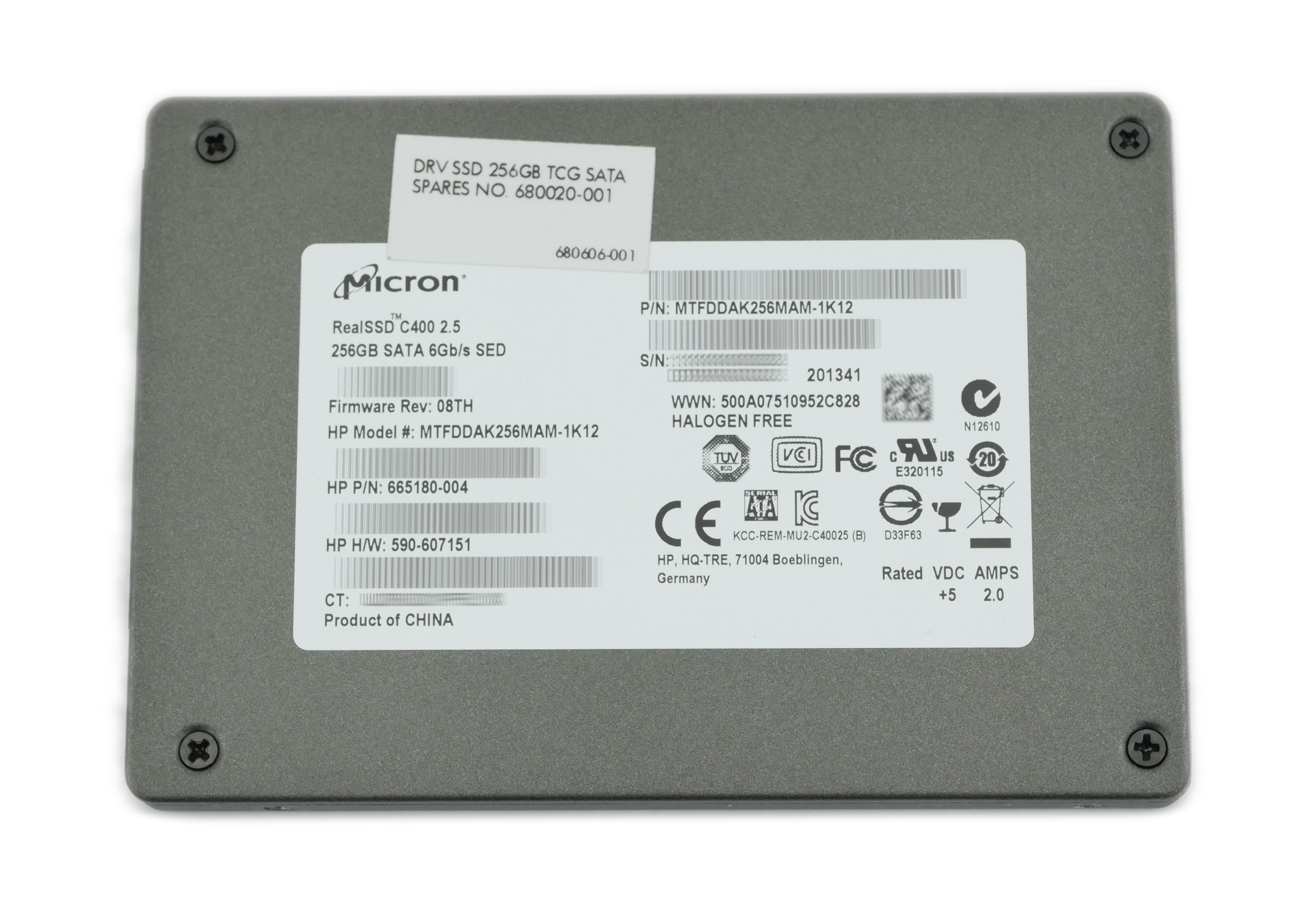 HP Realssd C400 256GB 2.5" SATA 6.0Gbs 665180-004 680020-001