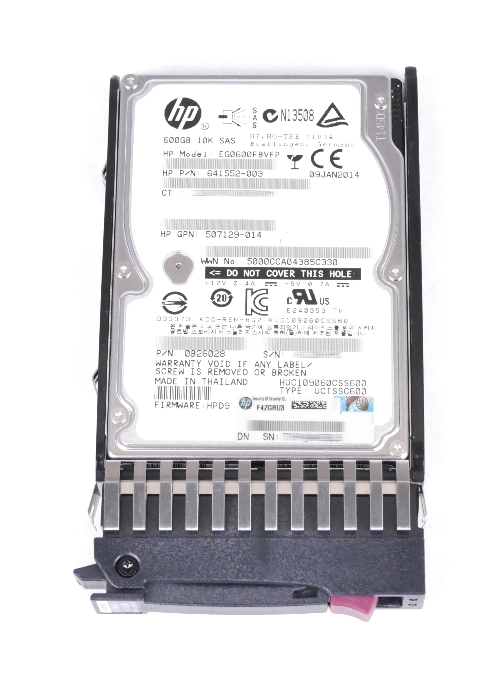 HPE Hitachi 600GB EG0600FBVFP HUC109060CSS600 SAS 6Gb/s 641552-003 581311-001