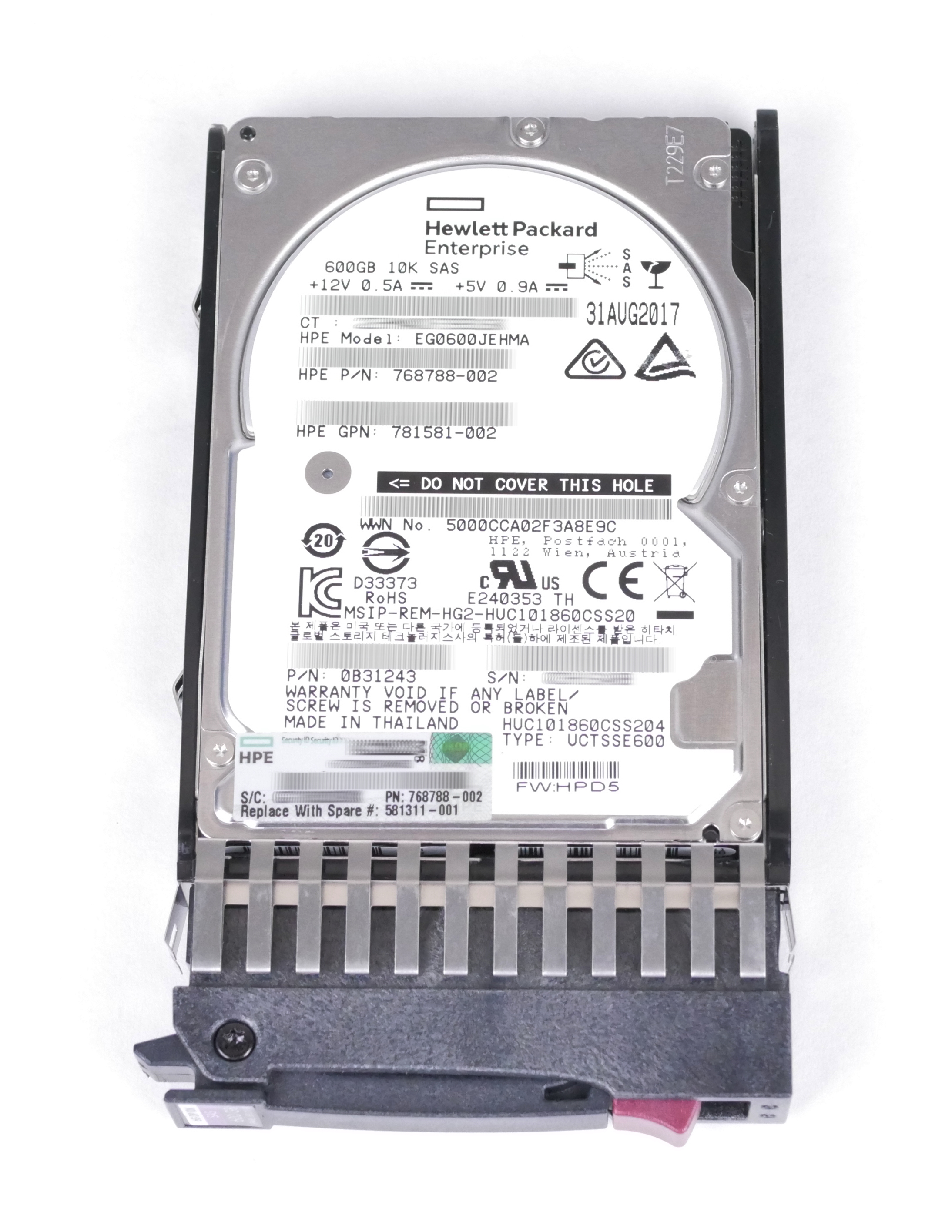 HPE 600GB EG0600JEHMA 10K RPM SAS 6Gb/s 2.5" 768788-002 581311-001