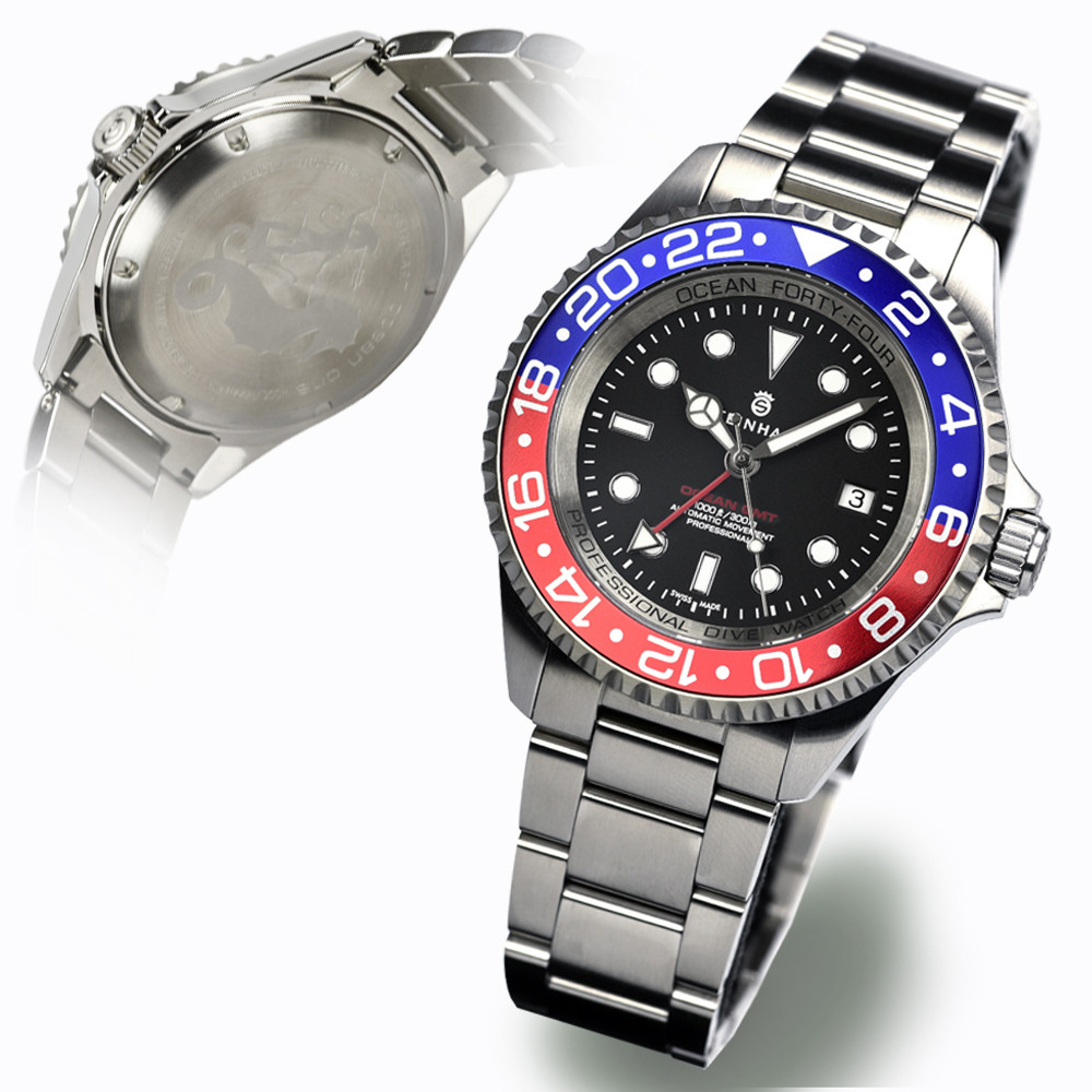 Steinhart Ocean 44 GMT Blue Red Men's Diver Swiss Watch 44mm 103-0656