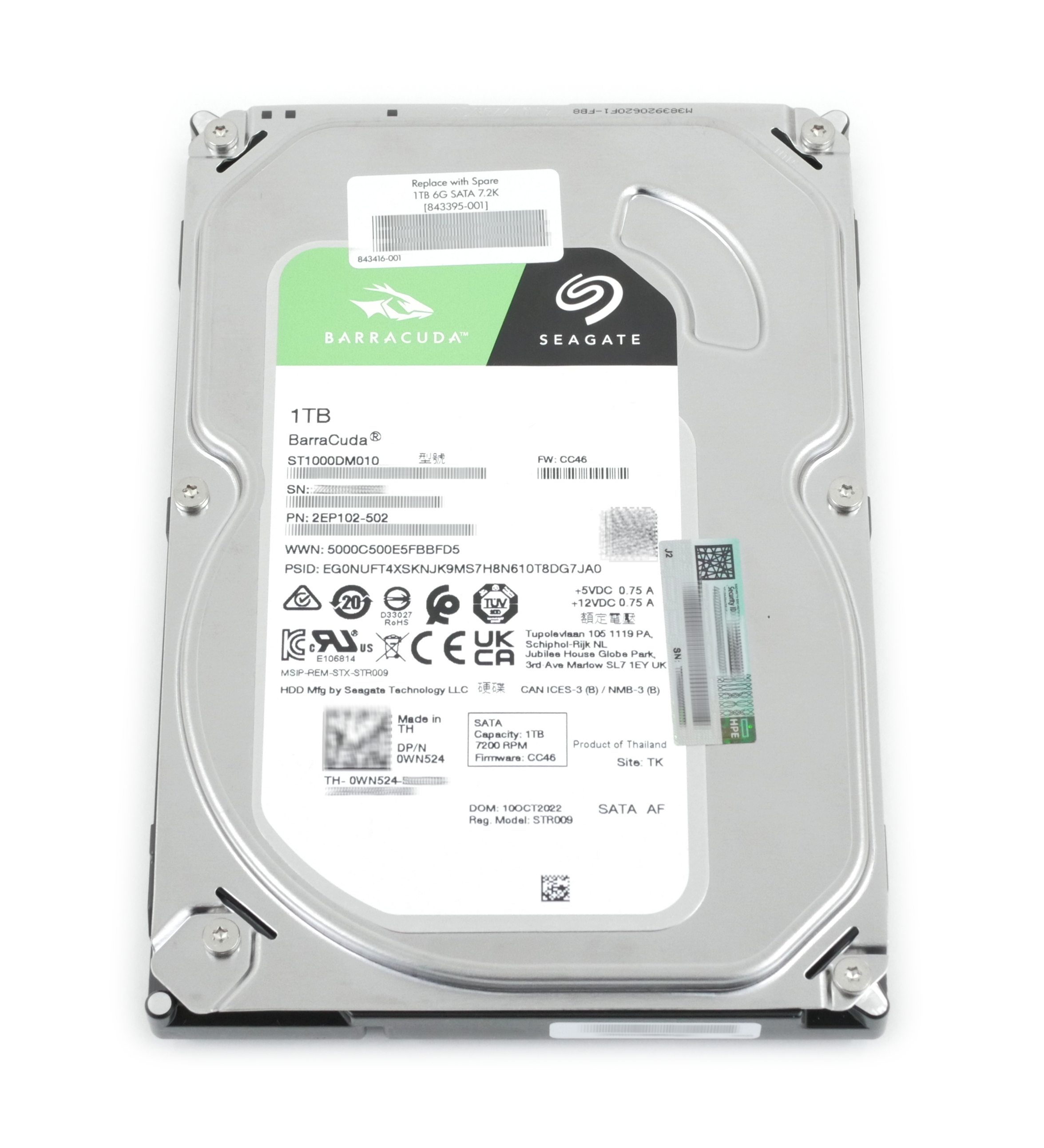 Dell Seagate 1TB ST1000DM010 7200 RPM 64MB cache SATA 6.0GB/S 3.5" WN524