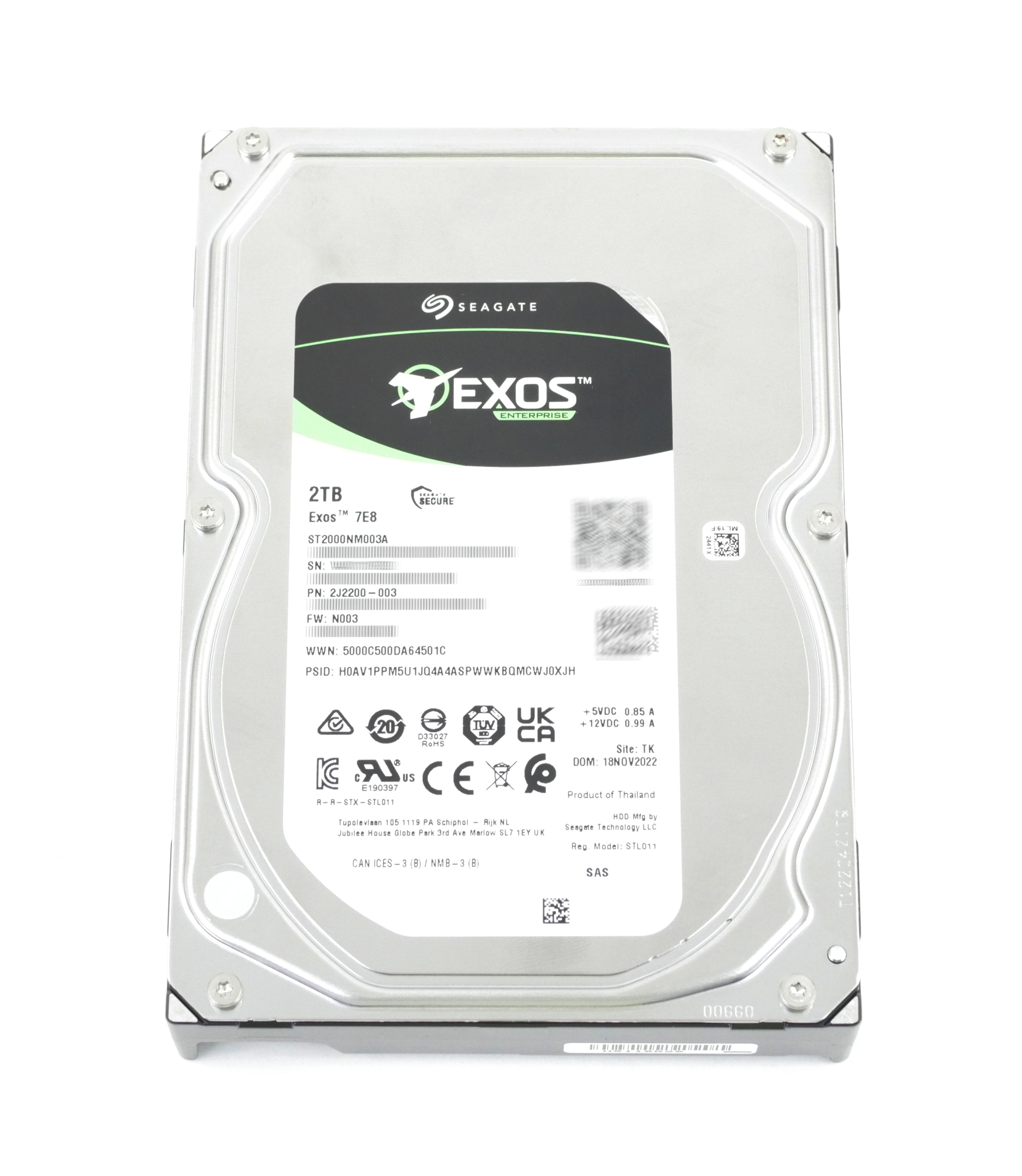 Seagate Exos Enterprise 7E8 2TB ST2000NM003A 7200 RPM SAS 12Gb/s 3.5" 2J2200-003