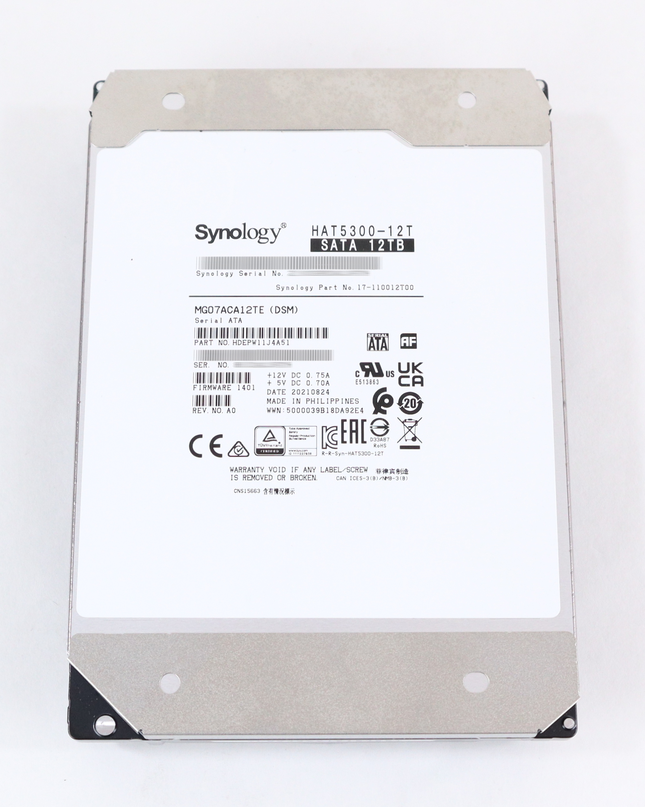 Synology Enterprise HAT5300 MG07ACA12TE 12TB 7.2K RPM SATA 6Gb/s HDEPW11J4A51