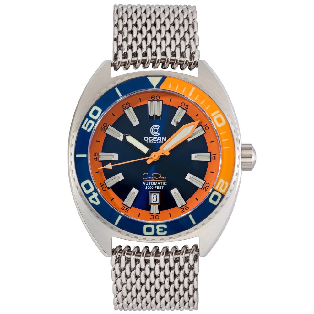 Ocean Crawler Core Diver 2024 Blue/Orange 44mm Automatic Men Watch Swiss SW200-1