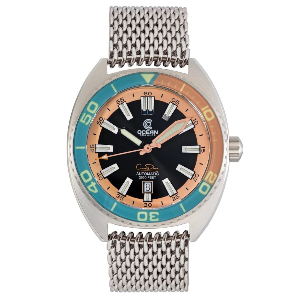 Ocean Crawler Core Diver 2024 Aqua/Salmon 44mm Automatic Men Watch Swiss SW200-1