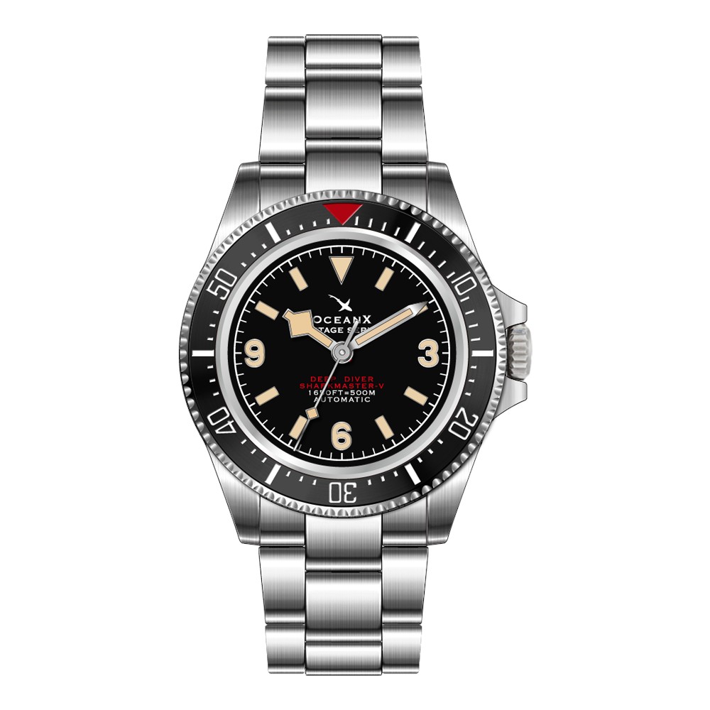 OceanX Sharkmaster-V Vintage Series 42mm Auto Men Diver Watch Black Dial VSMS531