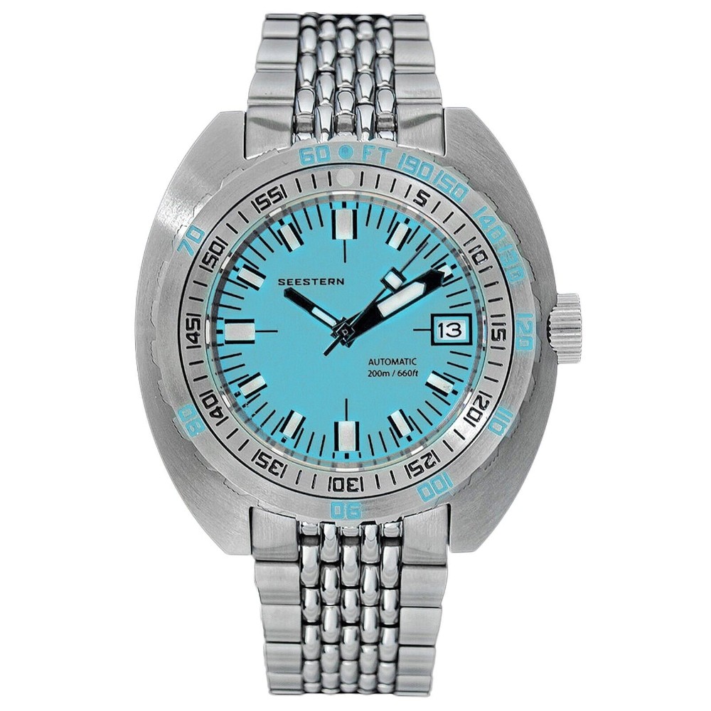 Seestern Vintage SUB 300 Blue 42mm 200m Automatic Men Diver Sport Watch NH35A