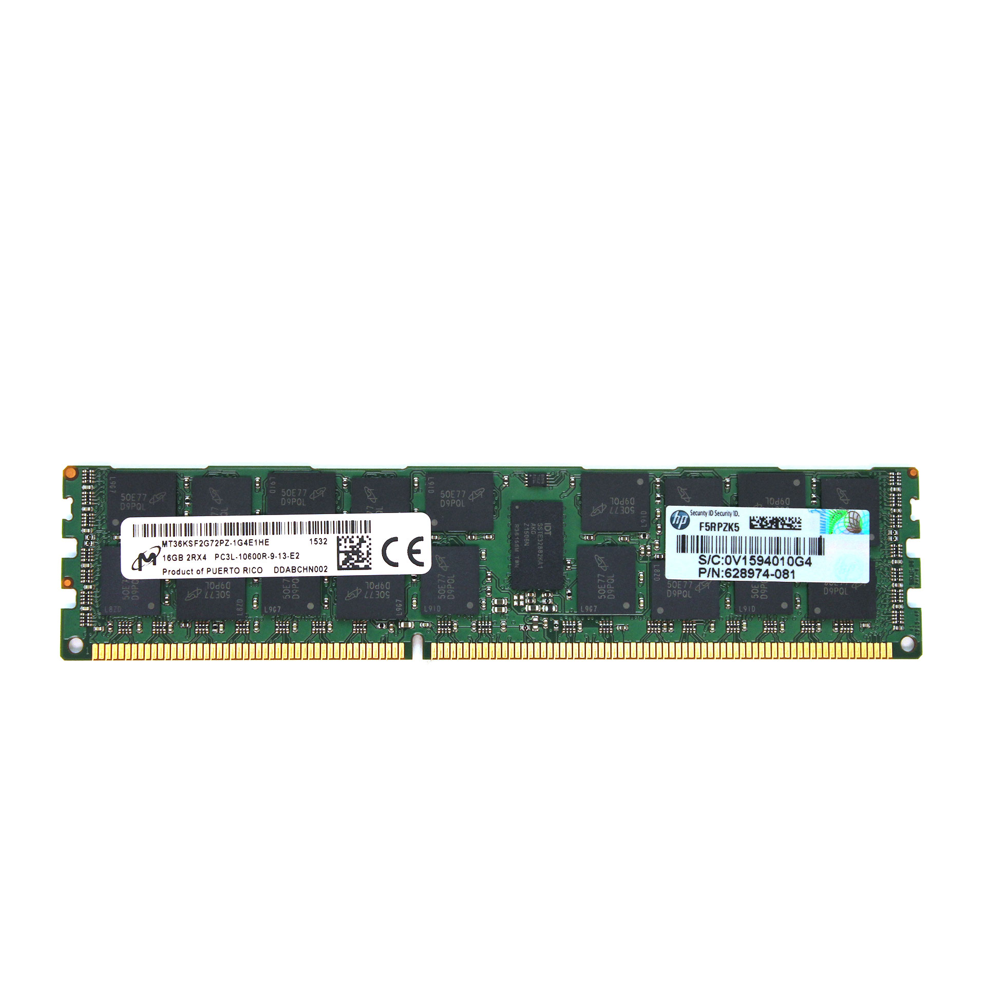 HP/Micron 16B RAM DDR3 2Rx4 PC3L-10600R 628974-081 Server Memory