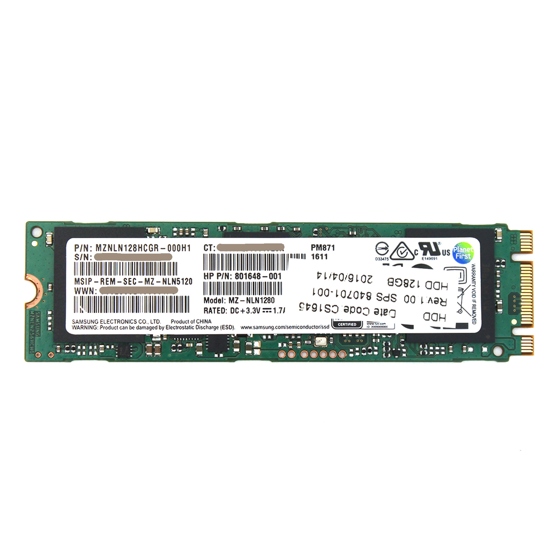 HP Samsung 128GB PM871 MZ-NLN128 SATA M.2 SSD 801648-001 840701-001