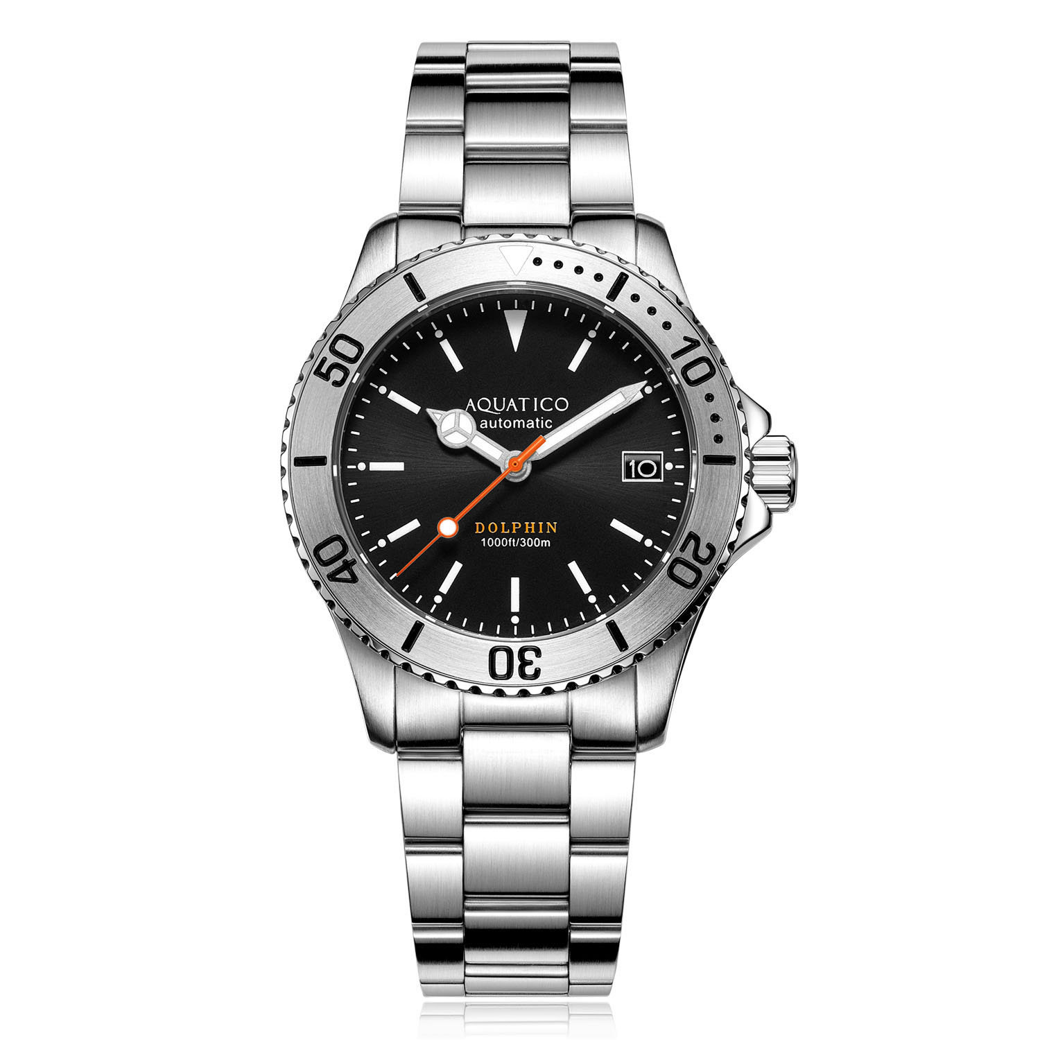 Aquatico Dolphin 39mm Automatic Men's Diver Watch Black Dial AQ1010S-BK-NH35