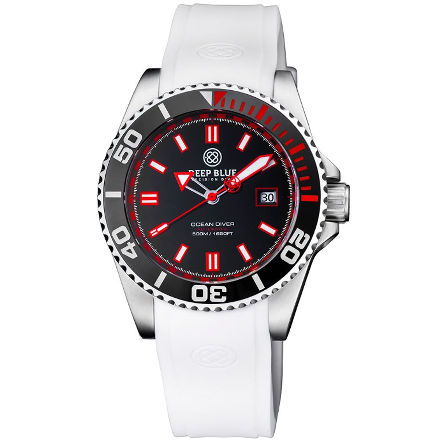 Deep Blue Ocean Diver 500 Automatic Men's Diver Watch Black-Red Bezel / Black-Red Dial