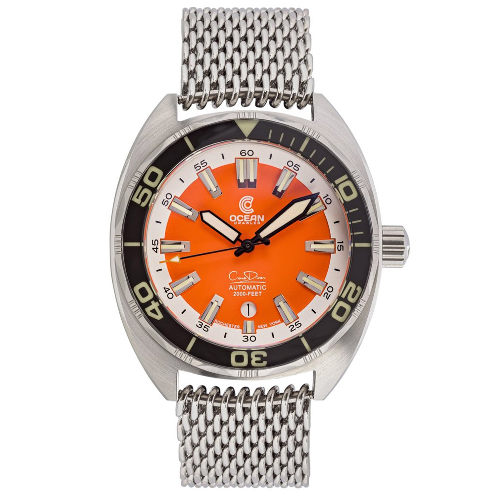 Ocean Crawler Core V3 Automatic Diver Men's Watch 44mm Black Bezel/Orange Dial