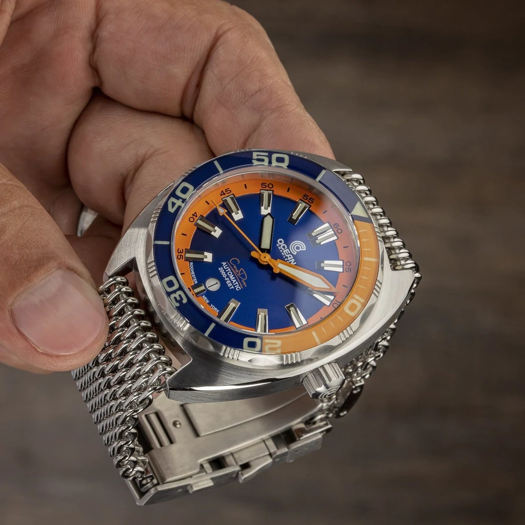 Ocean Crawler Core Diver Automatic Men's Watch 44mm Blue-Orange Bezel/Blue-Orange Dial