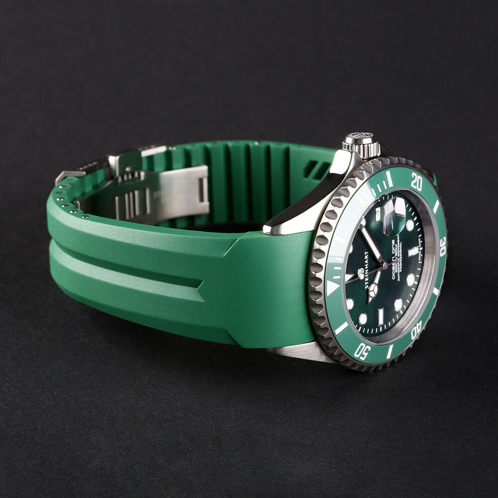 Steinhart OCEAN 1 Green Ceramic 42mm Swiss Automatic Watch with an Original Green Silicone Strap (clasp)