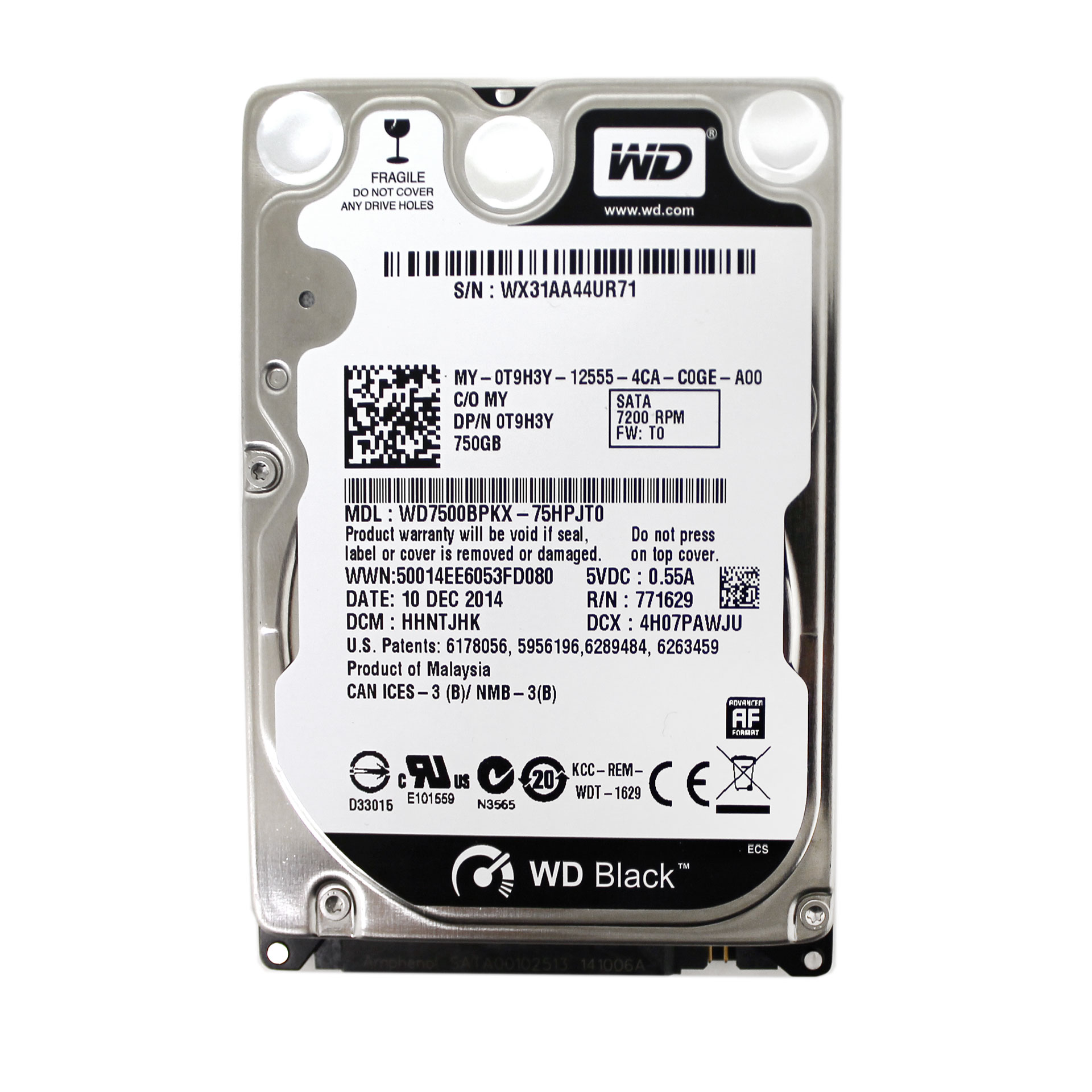 WD Black 750GB WD7500BPKX 7200RPM SATA 6 Gb/s 16MB 2.5" HDD