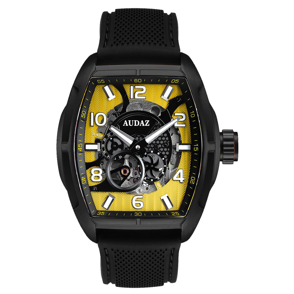 Audaz Predator II Automatic Men's Tonneau Watch Yellow Skeltonized Dial 44mm ADZ-2080-05