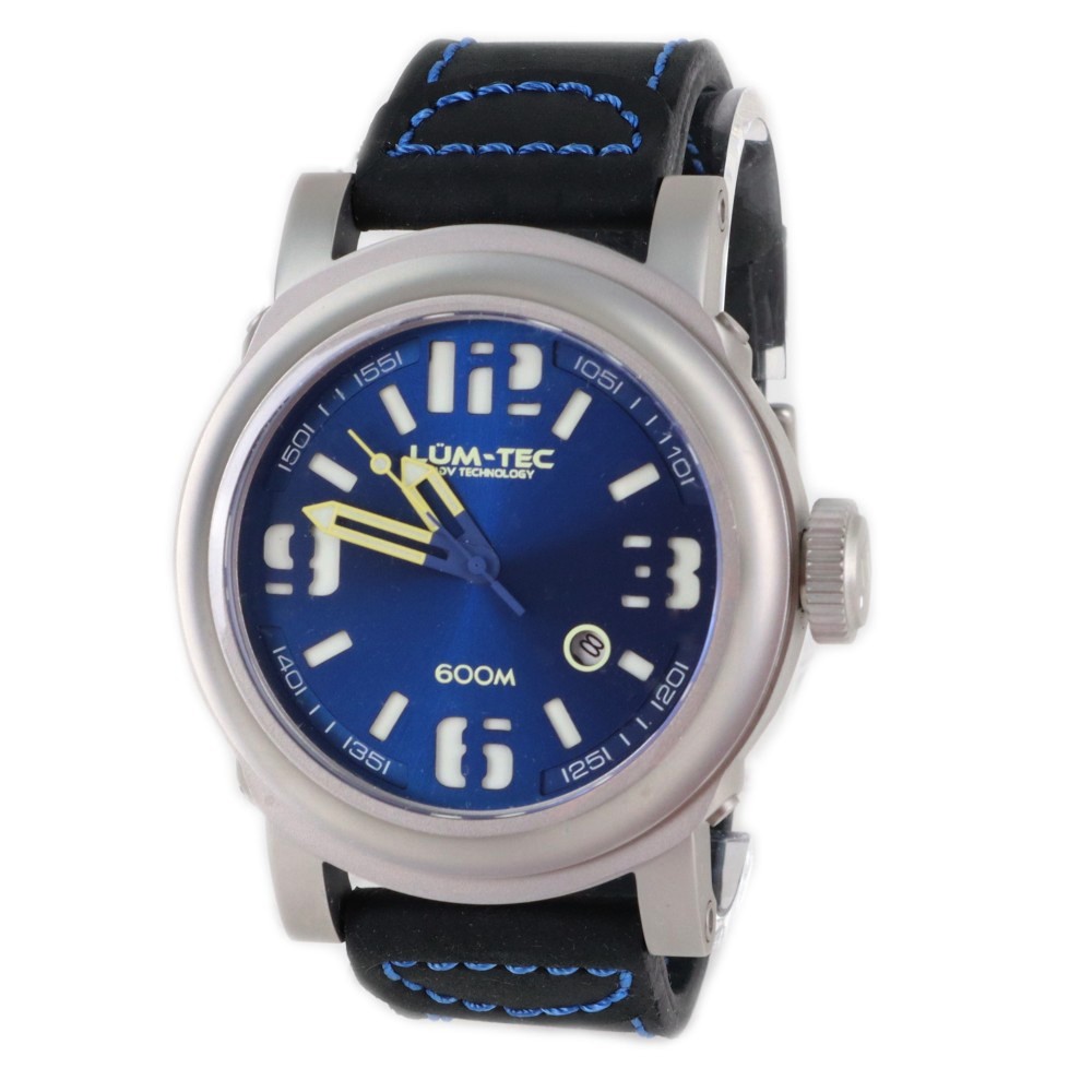 Lum-Tec 600M-2 Men Watch 48mm Automatic Navy Blue Dial Black Leather 600m WR