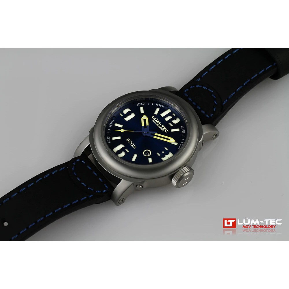 Lum-Tec 600M-2 Men Watch 48mm Automatic Navy Blue Dial Black Leather 600m WR