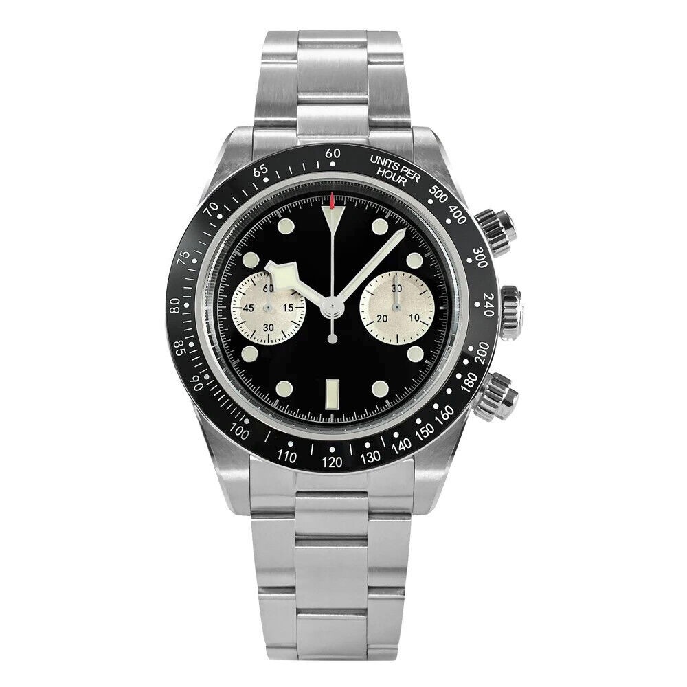 San Martin Black Panda BB 40mm Chronograph Retro Vintage Chrono Watch SN052-G