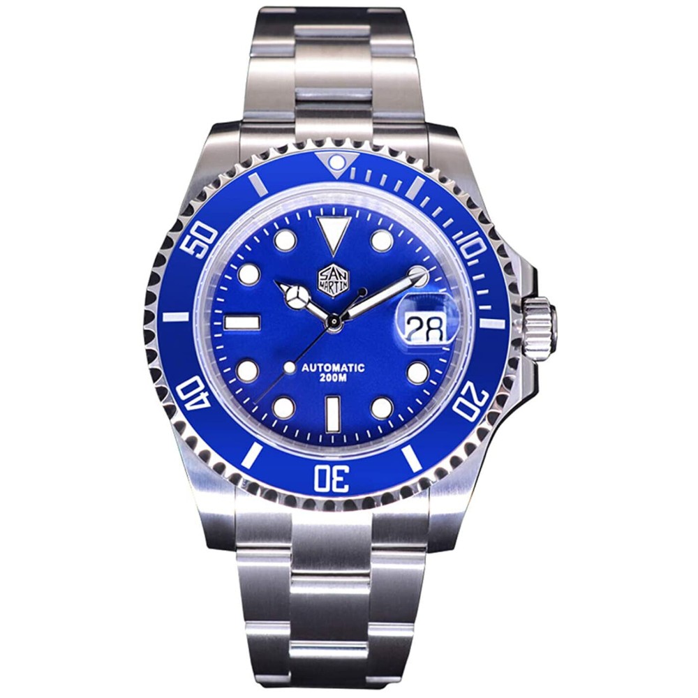 San Martin SN019-G 41mm Water Ghost Automatic Diver Watch Blue Ceramic Bezel